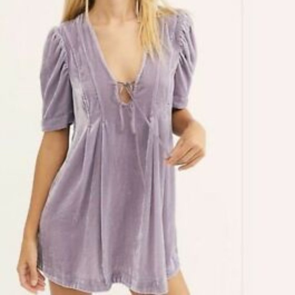 Free People Adelle Velvet Tunic Dress Violet Fog M